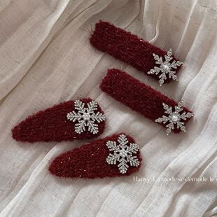 新年红色发夹侧边秋冬雪花bb夹气质百搭刘海夹高级感精致发卡头饰