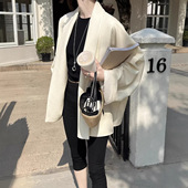 GRACETINAHOO春新法式 廓形肌理感翻领极简慵懒随性外套皮衣WTA691