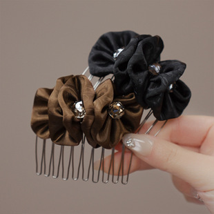 轻奢闪钻褶皱印花云朵倒插梳法式优雅蓬松颅顶碎发整理发梳头饰新