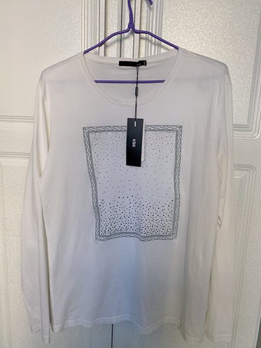 GX*正纯白色男神款绣花镶钻原328加大码190XXXL纯棉长袖T恤