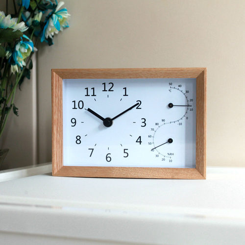 日式简约实木卧室静音钟表温湿度