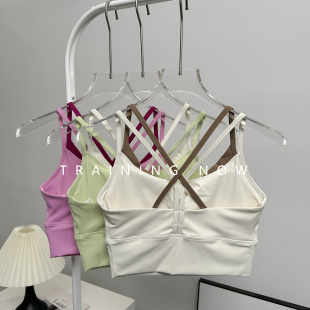 细肩带运动内衣女外穿美背一体式 胸垫瑜伽文胸收副乳跑步健身背心