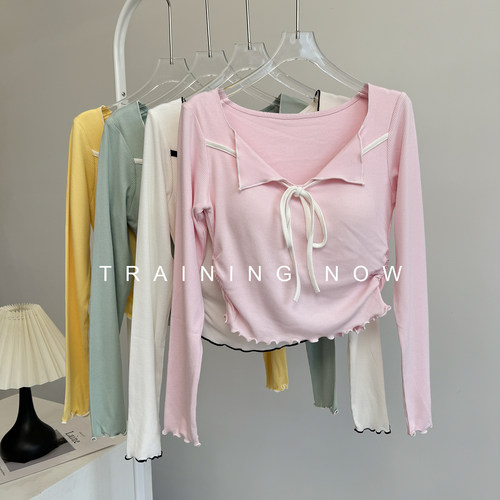 带胸垫瑜伽服长袖女秋季高颜值时尚跑步运动上衣普拉提健身T恤
