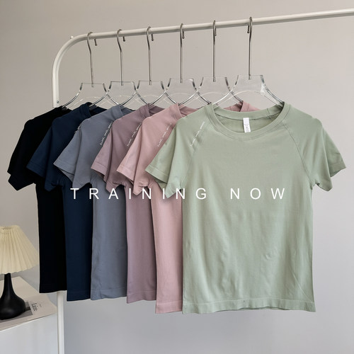 高级感速干瑜伽服短袖女修身显瘦弹力运动上衣夏季普拉提跑步T恤