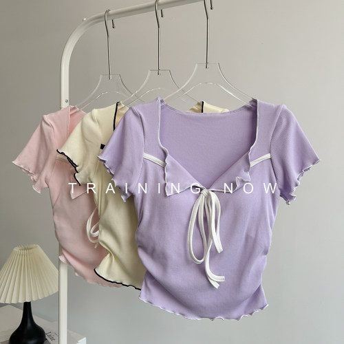 瑜伽服女带胸垫绝美普拉提训练服健身上衣运动短袖修身瑜伽短袖