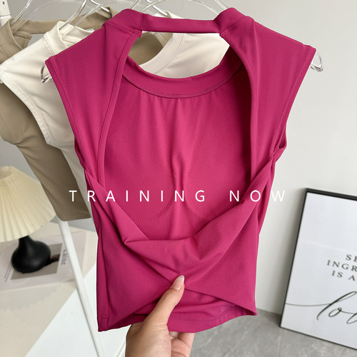 带胸垫运动无袖背心女夏季