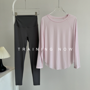 宽松透气健身套装女夏季薄款瑜伽服长袖罩衫高腰提臀晨跑运动长裤