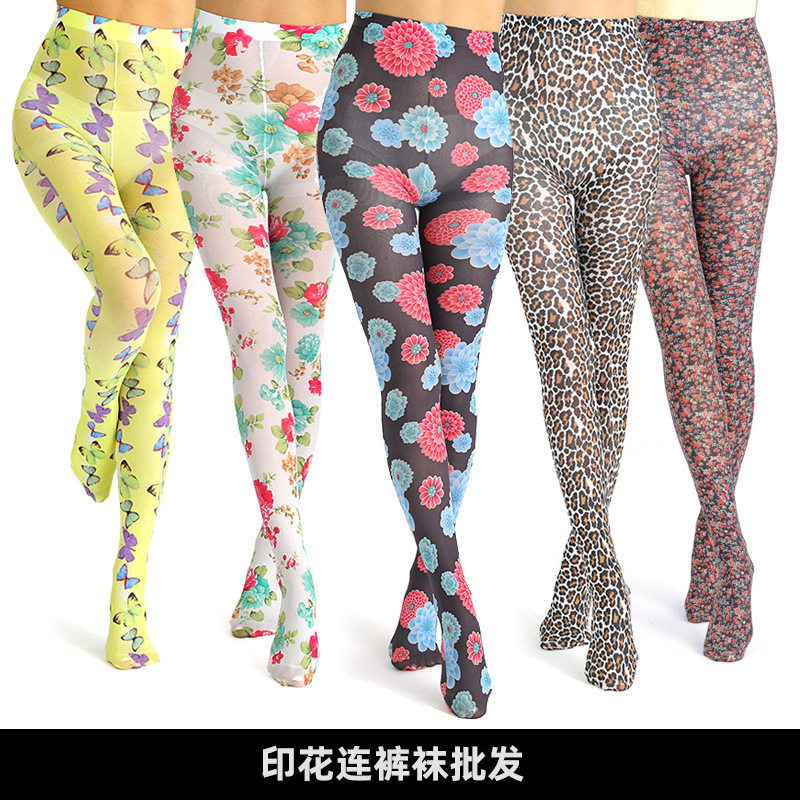 春夏薄款印花连裤袜百搭花朵蝴蝶印花丝袜女袜防勾丝多款式批发