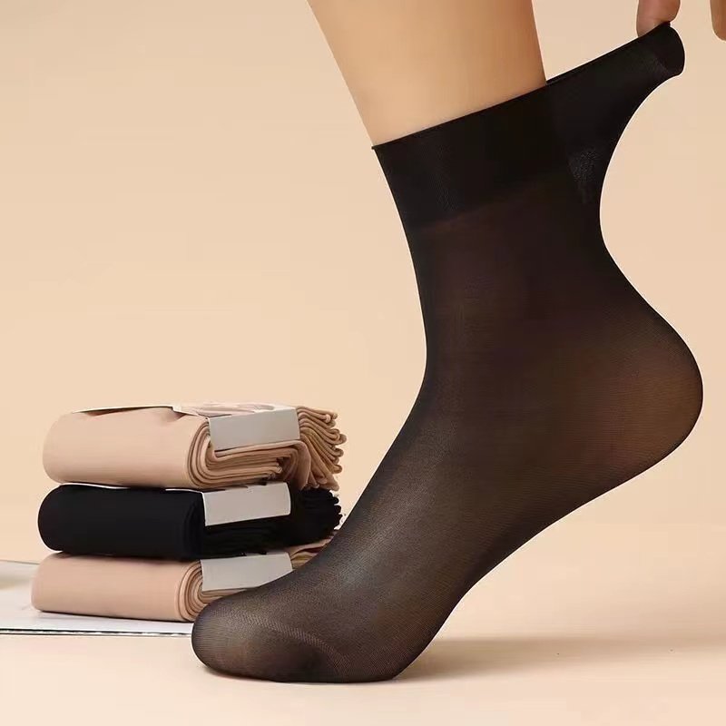 松口无边任意剪薄款女防勾丝耐穿短筒隐形简约纯色黑色透明短丝袜