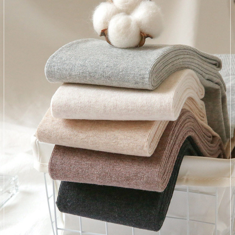 秋冬季烟灰色连裤袜螺纹棉打底裤女收腹微压外穿燕麦白薄绒踩