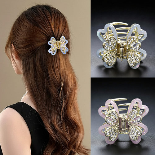中号轻奢金属蝴蝶珠光水钻抓夹