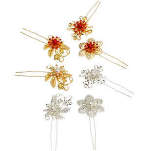 金色新娘发饰女士u型发簪新中式宫廷订婚汉服古风发插盘发簪子