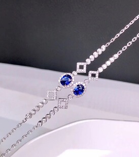 18K白金镶嵌斯里兰卡皇家蓝宝石可调节手链彩宝女钻石正品保证