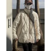 韩系菱格学生棉服女冬季 新款 外套宽松夹棉棉衣奶黑金棉袄oversize