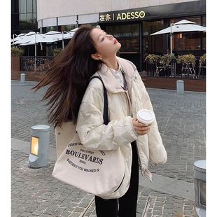 外套夹棉厚棉袄子 潮早春秋冬季 菱格短款 羽绒棉衣棉服女2023年新款