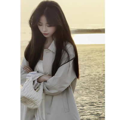 卡其色休闲风衣2025新款今年流行爆款中长款外套女小个子薄款大衣