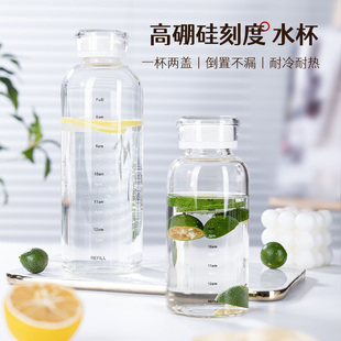 刻度玻璃杯带盖水杯冷泡瓶冷泡茶杯子冷萃咖啡杯果汁饮料瓶子水杯