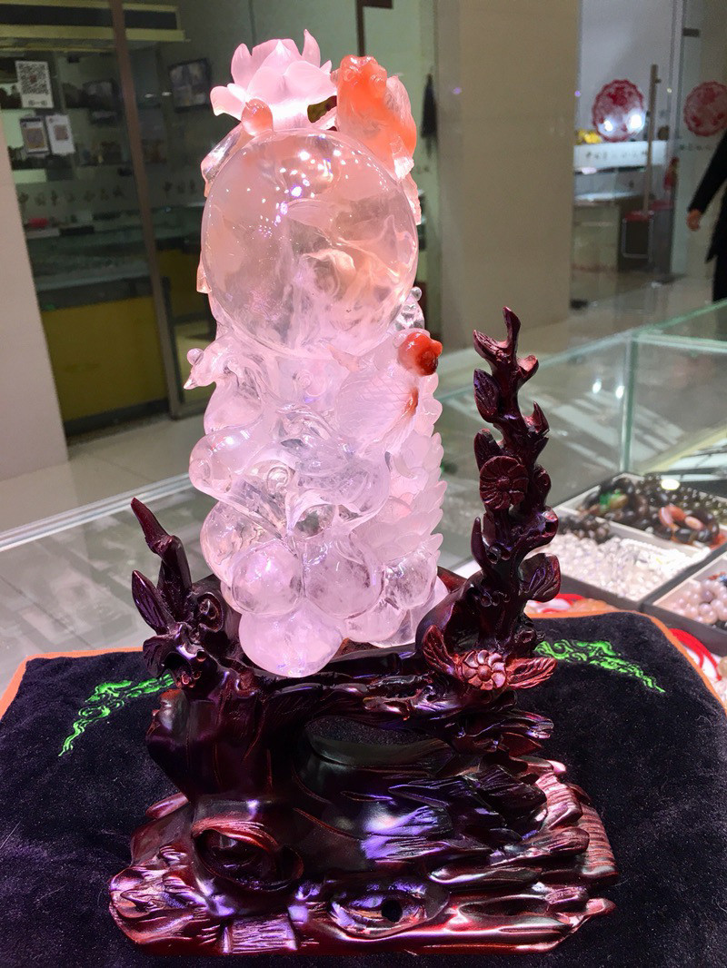 天然水晶红兔毛摆件金玉满堂红水晶摆件晶体通鱼富贵财富年年有余