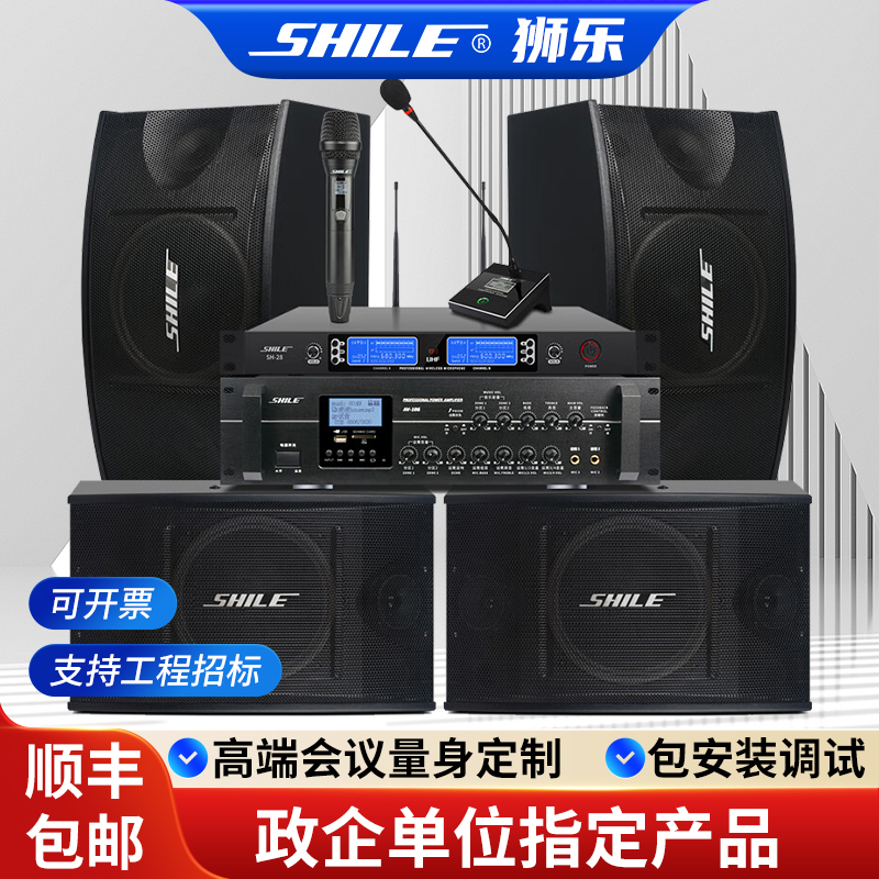 狮乐 BX-118会议音响套装蓝牙功放家庭KTV酒店小包间壁挂卡包音箱