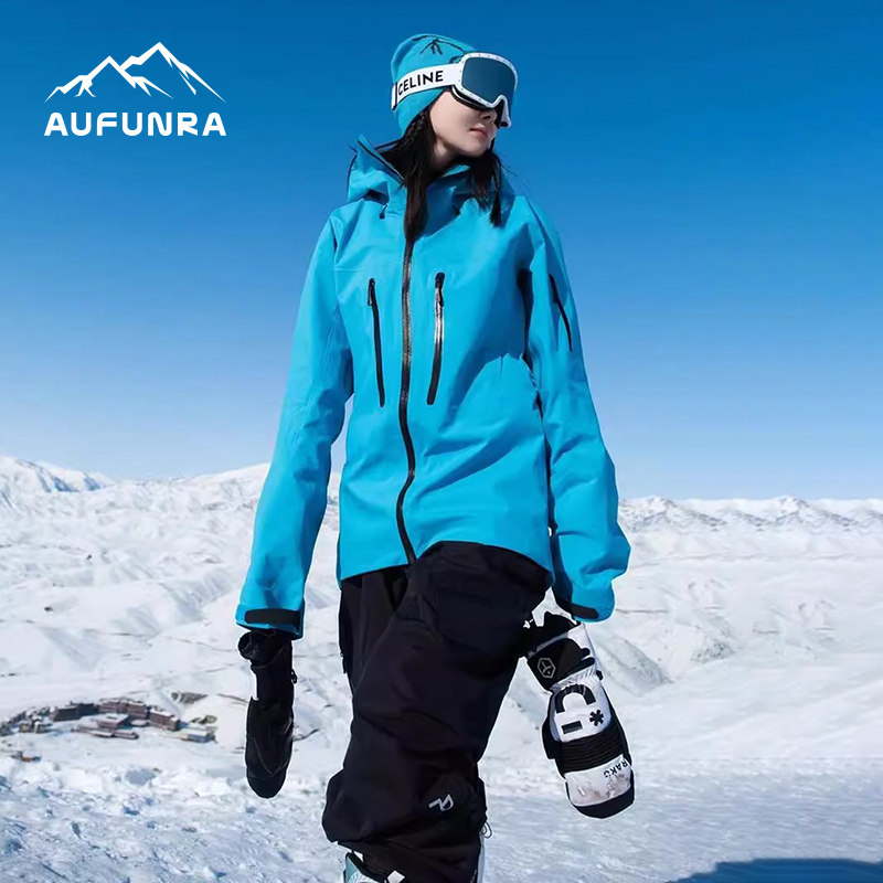 AUFUNRA户外防风防水高级感脂鲤蓝三合一冲锋衣女秋新款滑雪外套