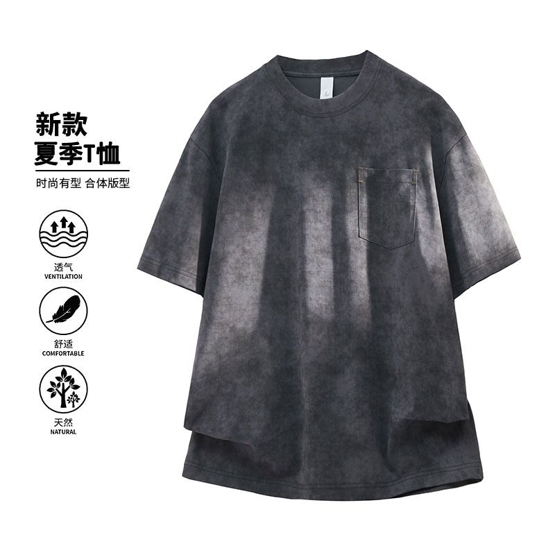 水洗褪色男装夏季重磅宽松半袖潮图片