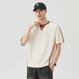 T恤衫 2026夏季 新款 美式 男款 短袖 运动风活力短袖 上衣 撞色线条男士