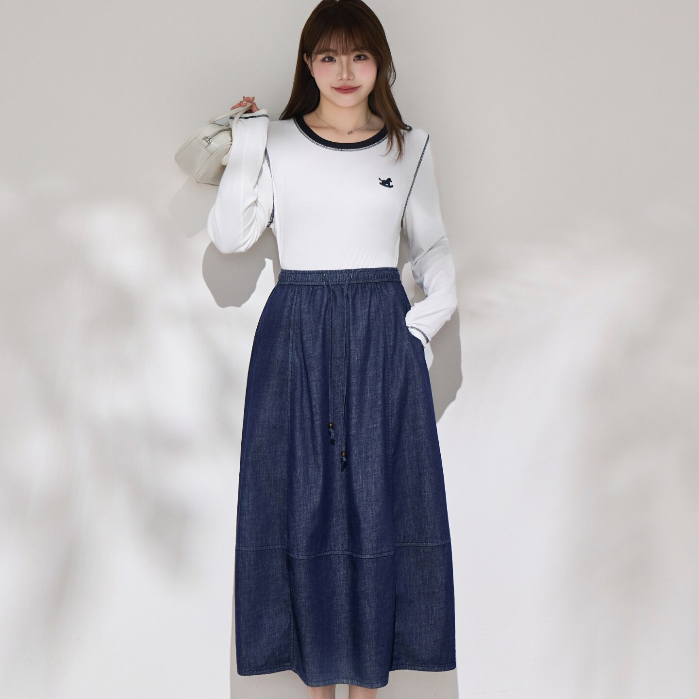 2026春季新款大码女装胖mm松紧腰抽绳Ａ字牛仔半身裙遮肉显瘦百搭