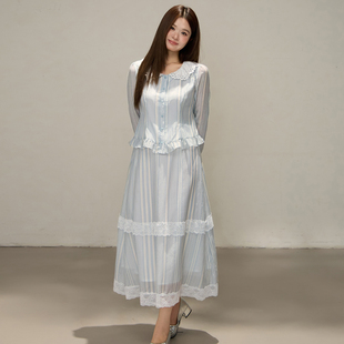 微胖mm蕾丝拼接两件套2025秋季新款大码女装显瘦上衣半身长裙套装