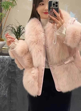 批发真毛海宁冬季新款大衣新中式国风狐狸毛皮草外套鹅绒羽绒服女