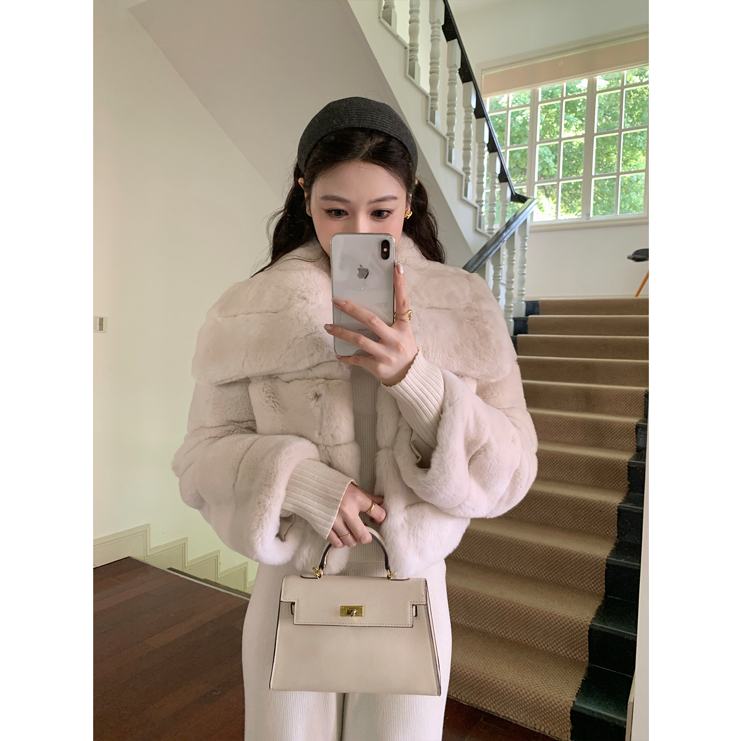 进口雷克斯A级整皮獭兔毛皮草外套女短款大翻领2025新款大翻领