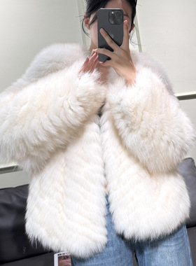 实拍大码狐狸毛车条工艺阔版韩系年轻款毛毛外套真毛海宁皮草大衣