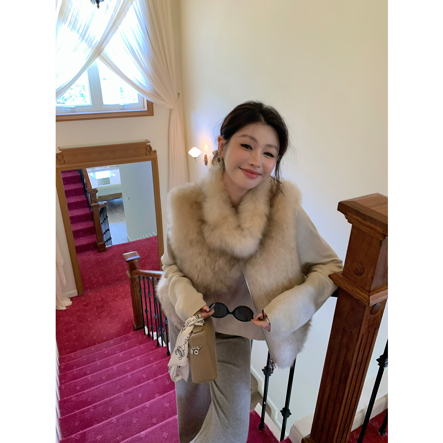 “韩女马甲”山羊绒皮草马甲女短款显瘦年轻款毛毛外套女