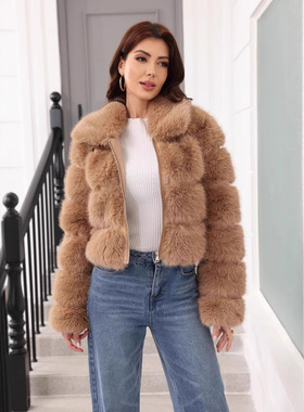 2025跨境仿皮草外套新款欧美仿皮草大衣厂家批发海宁短款仿皮草外