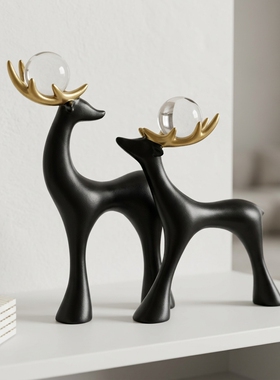 现代简约黑色树脂鹿摆件