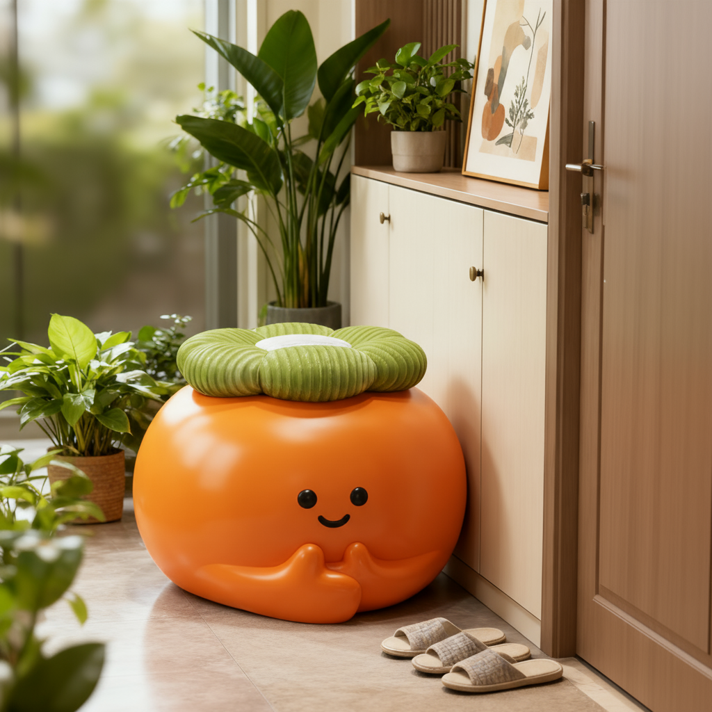 可爱卡通柿子造型坐墩毛绒居家装饰创意萌系绣墩