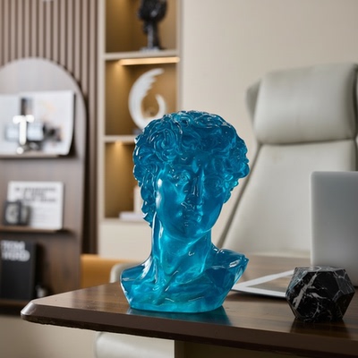 蓝色玻璃大卫头像雕塑摆件