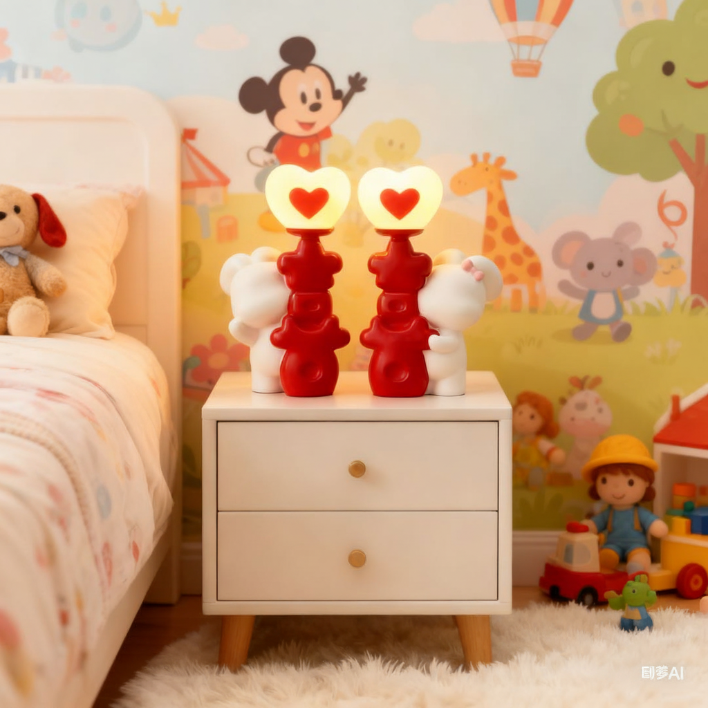 卡通动物造型台灯卧室床头灯儿童房装饰摆件氛围感爱心灯罩,家居饰品,装饰摆件,淘宝优惠券,粉丝福利购,淘宝优惠卷
