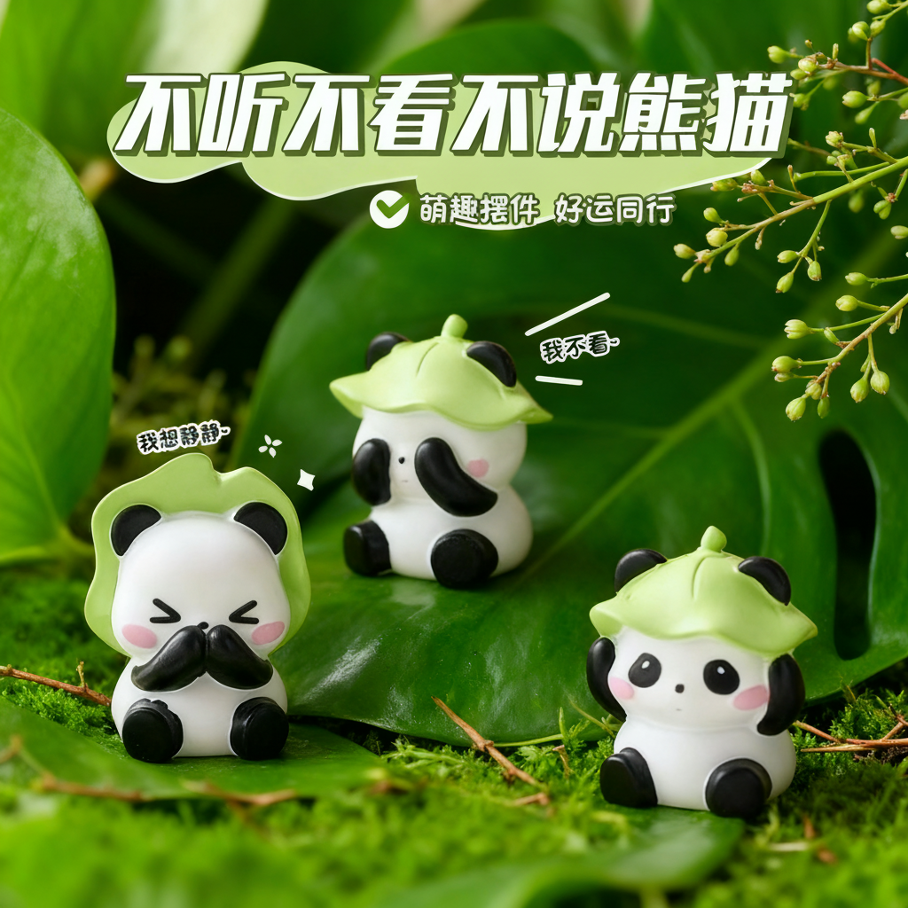 可爱熊猫树脂桌面摆件