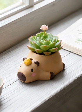 卡皮巴拉可爱陶瓷花盆装饰摆件