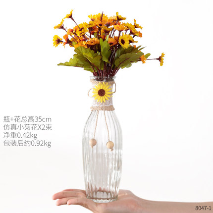 田园麻绳玻璃花瓶子透明干花插花餐桌房间服装店装饰品摆件小清新