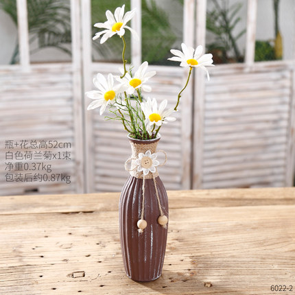 创意田园麻绳白色玻璃花瓶干花插花花艺花器酒柜台餐桌装饰品摆件