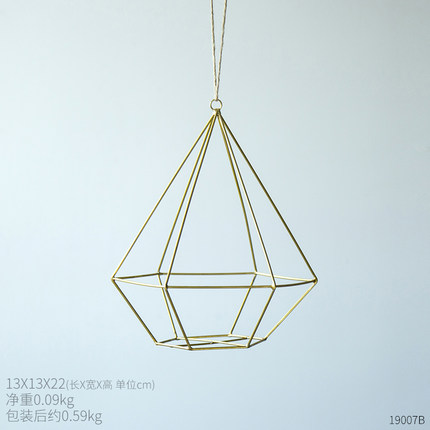 创意多边形麻绳铁艺花架服装店奶茶店咖啡屋墙顶软装饰品个性吊饰