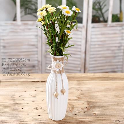 创意田园麻绳白色玻璃花瓶干花插花花艺花器酒柜台餐桌装饰品摆件