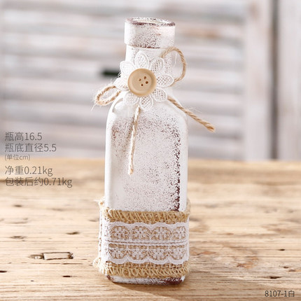 创意田园麻绳白色玻璃花瓶干花插花花艺花器酒柜台餐桌装饰品摆件