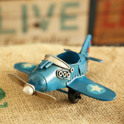 复古美式飞机模型摆件铁皮家居客厅小装饰品儿童房间摆设摄影道具