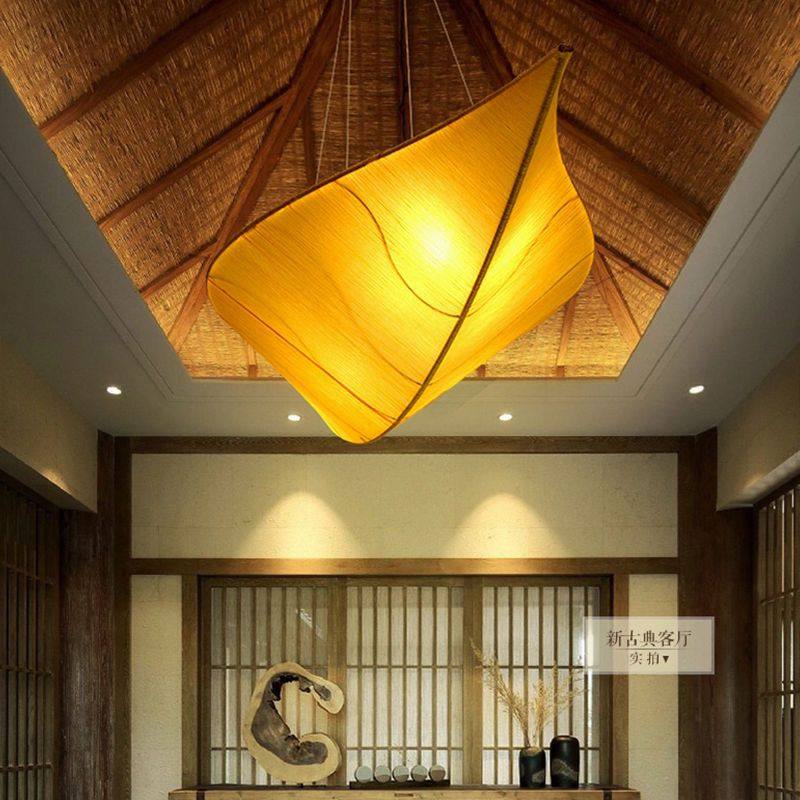 新中式布艺树叶吊灯创意餐厅茶馆烧烤吧民宿客厅美容院设计师吊灯