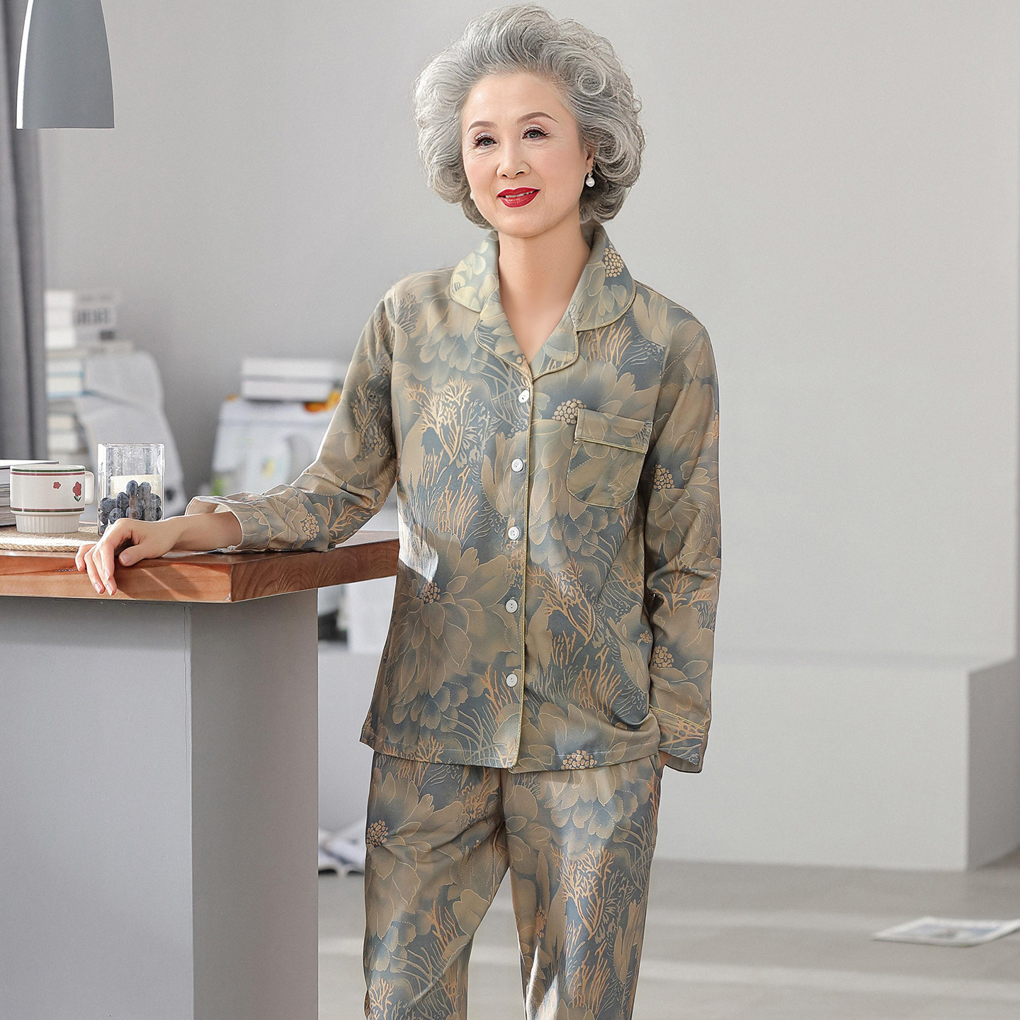 中老年人妈妈纯棉睡衣女春秋2026新款大码长袖长裤奶奶全棉家居服