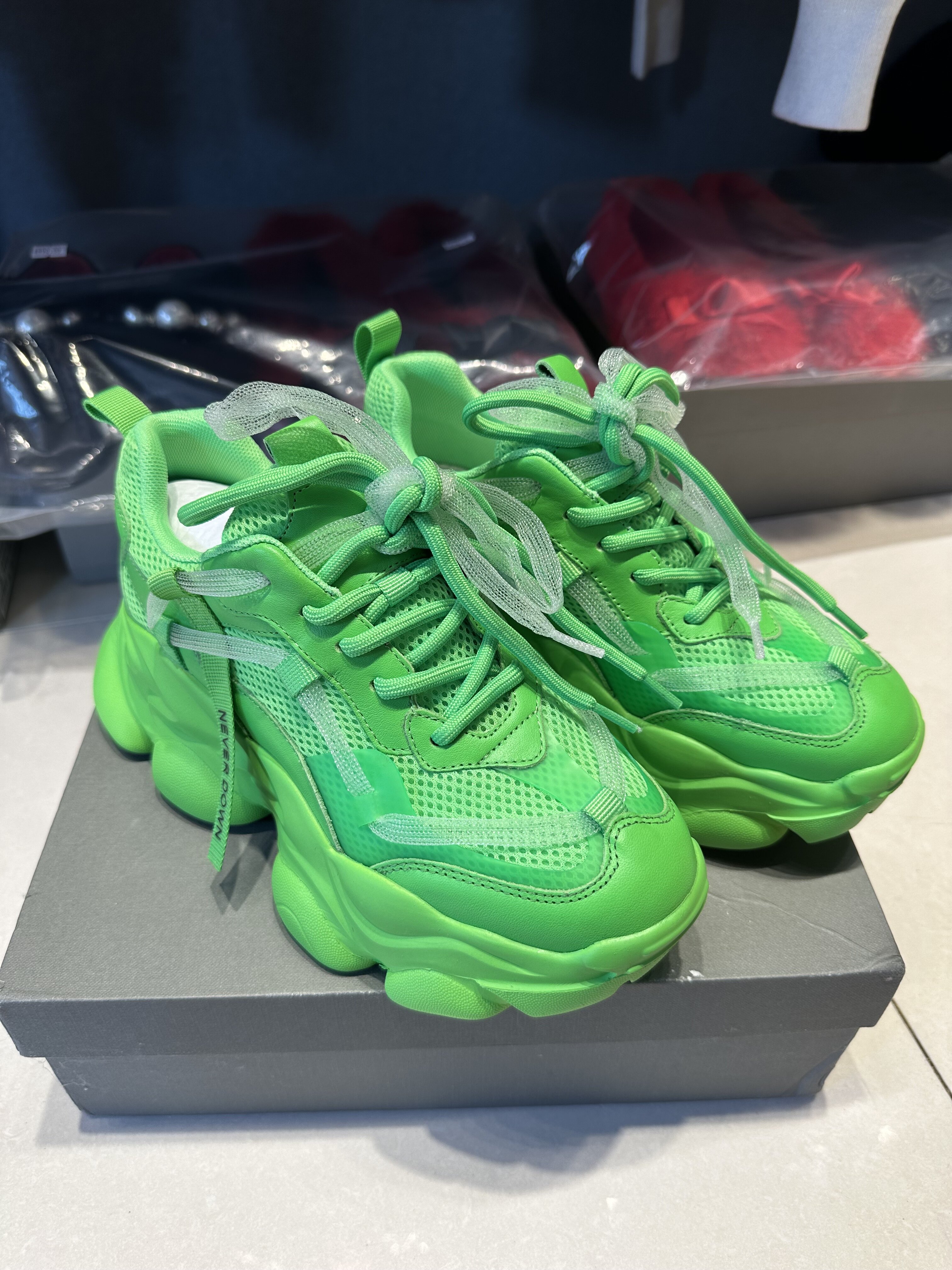 春夏新款女款绿色厚底休闲鞋系袋老爹鞋 纯皮高品质女鞋 单鞋包邮