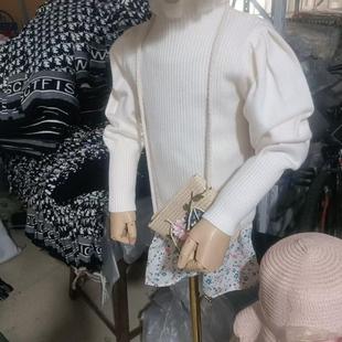 女童针织打底套头毛衣春秋上衣泡泡袖冬季打底衫新款内搭坑条