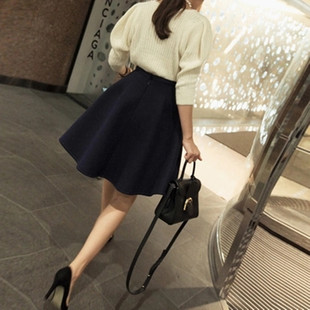 半身裙a字短裙太阳裙伞裙 高腰羊毛呢蓬蓬裙大码 黑色秋冬款 女韩版